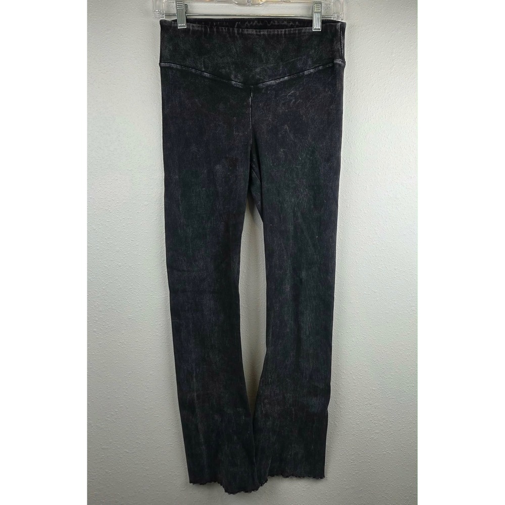 FP Movement Free People Ribbed Flare Leggings Black Acid Wash High Rise Small